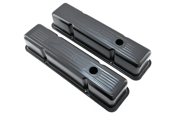 1958-86 CHEVY SMALL BLOCK 327 TALL STEEL VALVE COVERS - EDP BLACK W- 327 LOGO
