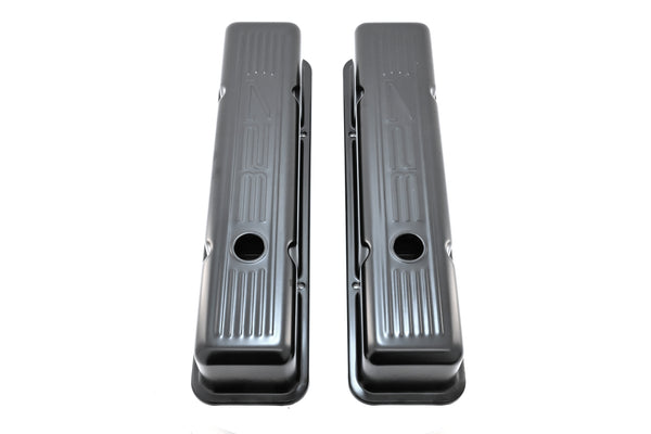 1958-86 CHEVY SMALL BLOCK 327 TALL STEEL VALVE COVERS - EDP BLACK W- 327 LOGO