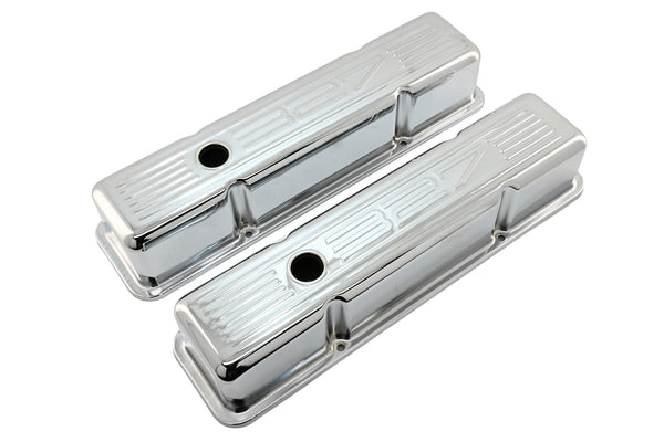 1958-86 CHEVY SMALL BLOCK 327 TALL STEEL VALVE COVERS - CHROME W- 327 LOGO