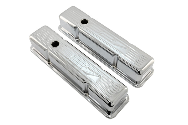 1958-86 CHEVY SMALL BLOCK 327 TALL STEEL VALVE COVERS - CHROME W- 327 LOGO