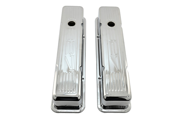 1958-86 CHEVY SMALL BLOCK 327 TALL STEEL VALVE COVERS - CHROME W- 327 LOGO
