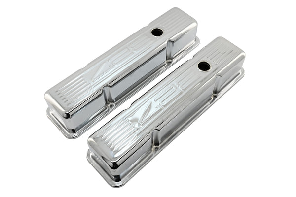 1958-86 CHEVY SMALL BLOCK 327 TALL STEEL VALVE COVERS - CHROME W- 327 LOGO