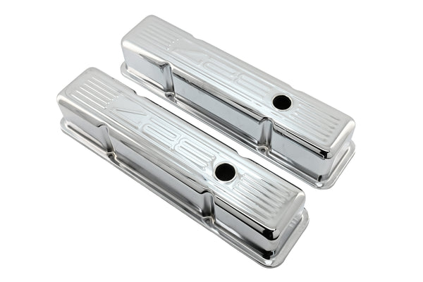 1958-86 CHEVY SMALL BLOCK 327 TALL STEEL VALVE COVERS - CHROME W- 327 LOGO