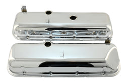 Steel OEM‑Style Short Valve Covers Fits 1965–1972 Chevy BB 396‑427‑454 – Recessed Corner – 1–2 Holes – Chrome