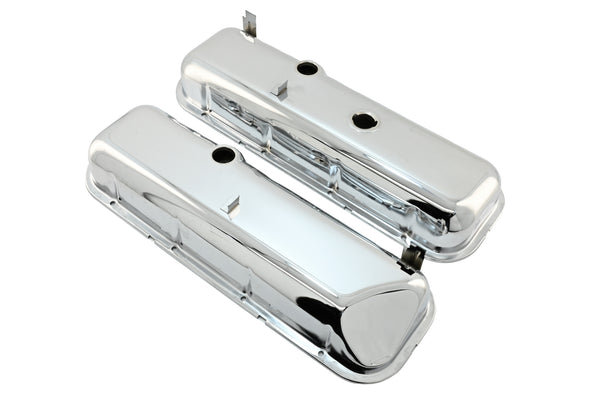 Steel OEM‑Style Tall Valve Covers Fits 1965–1972 Chevy BB 396‑427‑454 – Recessed Corner – 1–2 Holes – Chrome