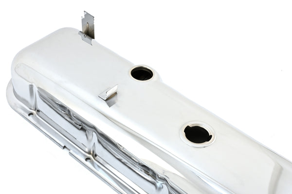 Steel OEM‑Style Tall Valve Covers Fits 1965–1972 Chevy BB 396‑427‑454 – Recessed Corner – 1–2 Holes – Chrome
