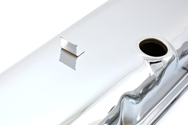 Steel OEM‑Style Short Valve Covers Fits 1965–1972 Chevy BB 396‑427‑454 – Recessed Corner – 1–2 Holes – Chrome