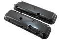 Steel OEM‑Style Short Valve Covers Fits 1965–1972 Chevy BB 396‑427‑454 – Recessed Corner – 1–2 Holes – Black (With Dripper Rails)