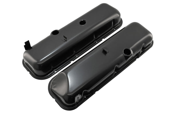 Steel OEM‑Style Tall Valve Covers Fits 1965–1972 Chevy BB 396‑427‑454 – Recessed Corner – 1–2 Holes – Black