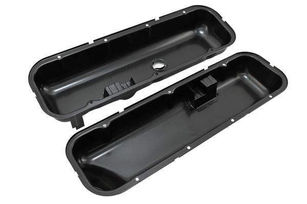 Steel OEM‑Style Tall Valve Covers Fits 1965–1972 Chevy BB 396‑427‑454 – Recessed Corner – 1–2 Holes – Black