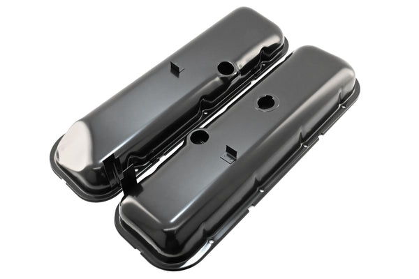 Steel OEM‑Style Short Valve Covers Fits 1965–1972 Chevy BB 396‑427‑454 – Recessed Corner – 1–2 Holes – Black
