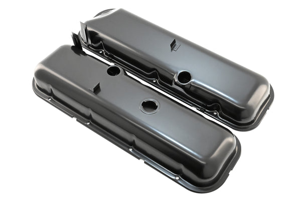 Steel OEM‑Style Short Valve Covers Fits 1965–1972 Chevy BB 396‑427‑454 – Recessed Corner – 1–2 Holes – Black