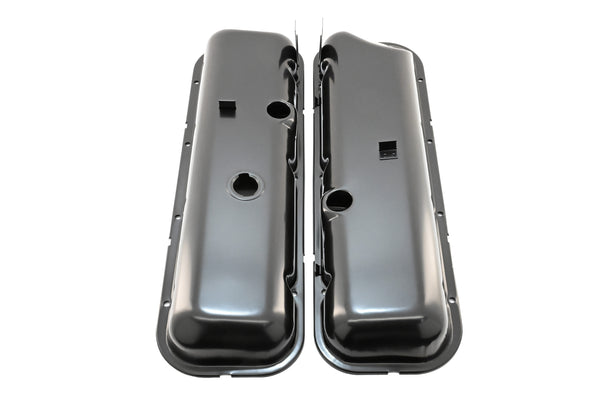Steel OEM‑Style Short Valve Covers Fits 1965–1972 Chevy BB 396‑427‑454 – Recessed Corner – 1–2 Holes – Black