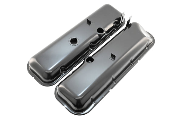 Steel OEM‑Style Short Valve Covers Fits 1965–1972 Chevy BB 396‑427‑454 – Recessed Corner – 1–2 Holes – Black