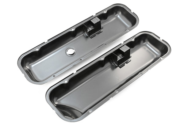 Steel OEM‑Style Short Valve Covers Fits 1965–1972 Chevy BB 396‑427‑454 – Recessed Corner – 1–2 Holes – Black