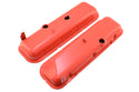 Steel OEM‑Style Short Valve Covers Fits 1965–1972 Chevy BB 396‑427‑454 – Recessed Corner – 1–2 Holes – Orange
