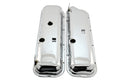 Steel OEM‑Style Short Valve Covers Fits 1965–1972 Chevy BB 396‑427‑454 – Recessed Corner – 1–2 Holes – Chrome (With Dripper Rails)