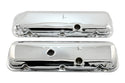 Steel OEM‑Style Short Valve Covers Fits 1965–1972 Chevy BB 396‑427‑454 – Recessed Corner – 1–2 Holes – Chrome (With Dripper Rails)