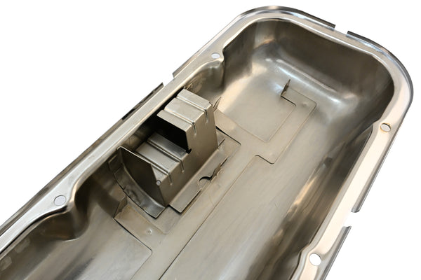 Steel OEM‑Style Short Valve Covers Fits 1965–1972 Chevy BB 396‑427‑454 – Recessed Corner – 1–2 Holes – Chrome (With Dripper Rails)