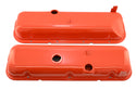 Steel OEM‑Style Tall Valve Covers Fits 1965–1972 Chevy BB 396‑427‑454 – Recessed Corner – 1–2 Holes – Orange