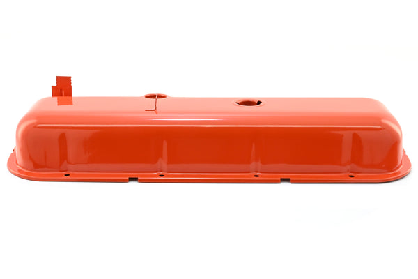 Steel OEM‑Style Tall Valve Covers Fits 1965–1972 Chevy BB 396‑427‑454 – Recessed Corner – 1–2 Holes – Orange
