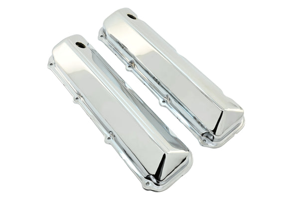 Steel Valve Covers Fits 1968–1997 Ford 429-460 Big Block Engines – Smooth – 1 Hole – Chrome
