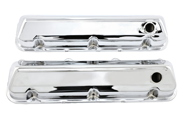 Steel Valve Covers Fits 1968–1997 Ford 429-460 Big Block Engines – Smooth – 1 Hole – Chrome