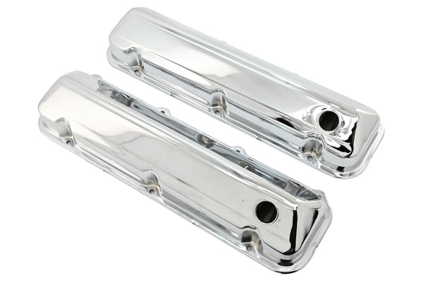 Steel Valve Covers Fits 1968–1997 Ford 429-460 Big Block Engines – Smooth – 1 Hole – Chrome