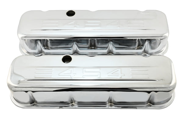 Tall Steel Valve Covers for 1965-1995 Chevy BB 396-502 – 454 Logo – Chrome
