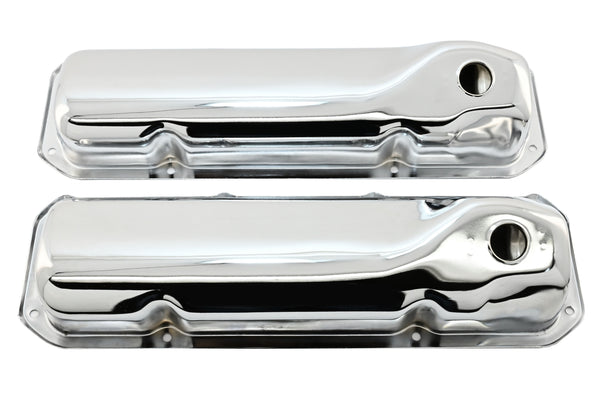 Steel Valve Covers Fits 1969–1982 Ford SB 351C‑351M‑400M‑Boss 302 – Smooth – 1 Hole – Chrome