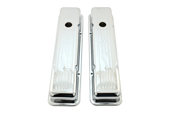 1958-86 CHEVY SMALL BLOCK 327 SHORT STEEL VALVE COVERS - CHROME W- 327 LOGO