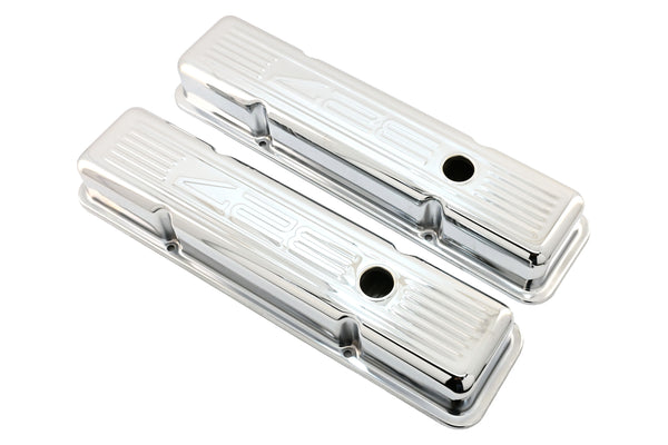 1958-86 CHEVY SMALL BLOCK 327 SHORT STEEL VALVE COVERS - CHROME W- 327 LOGO