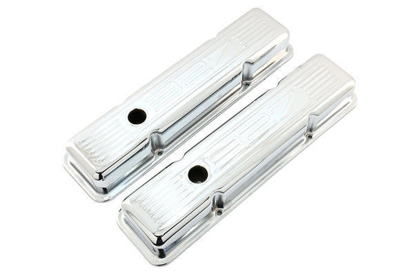 1958-86 CHEVY SMALL BLOCK 327 SHORT STEEL VALVE COVERS - CHROME W- 327 LOGO