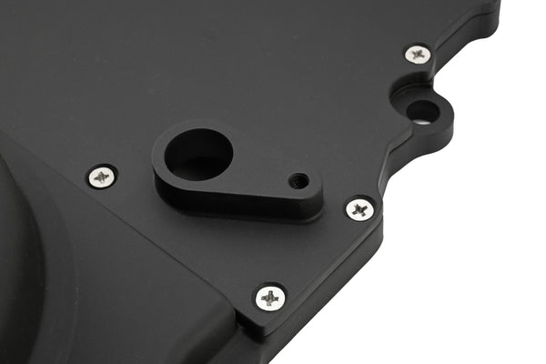 ALUMINUM CHEVY LS TWO PIECE TIMING CHAIN COVER W CAM SENSOR HOLE - BLACK