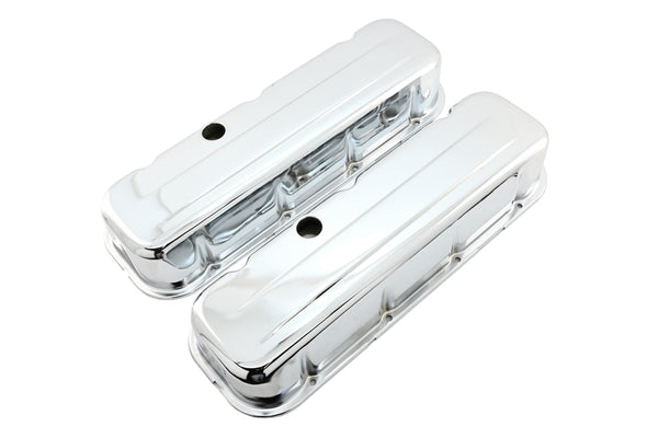 Steel Tall Valve Covers Fits 1965–95 Chevy BB 396‑427‑454‑502 – 1 Hole – Chrome