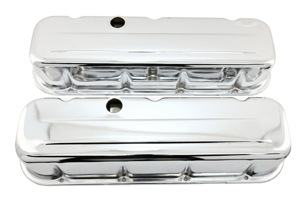Steel Tall Valve Covers Fits 1965–95 Chevy BB 396‑427‑454‑502 – 1 Hole – Chrome