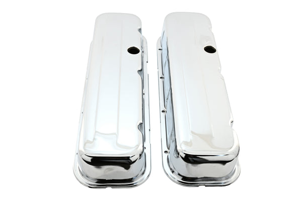 Steel Tall Valve Covers Fits 1965–95 Chevy BB 396‑427‑454‑502 – 1 Hole – Chrome