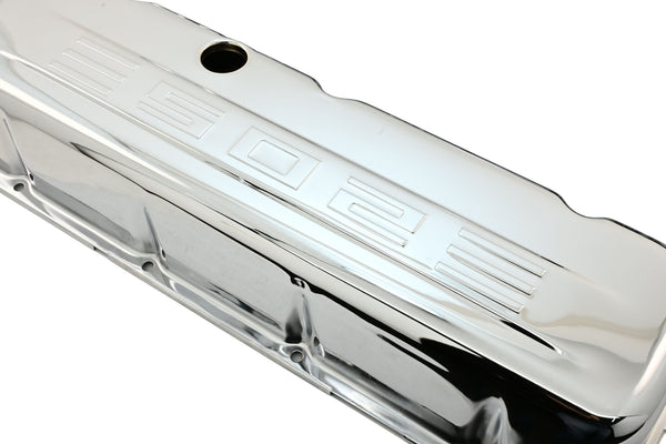 STEEL 1965-2000 CHEVY BB 502 TALL VALVE COVERS C.I.D 502 LOGO - CHROME