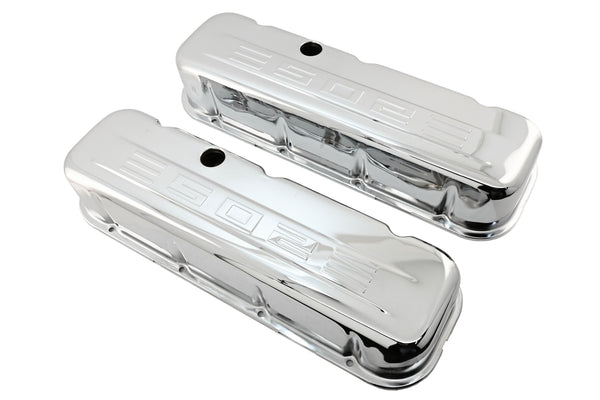 STEEL 1965-2000 CHEVY BB 502 TALL VALVE COVERS C.I.D 502 LOGO - CHROME