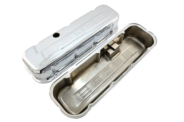 STEEL 1965-2000 CHEVY BB 502 TALL VALVE COVERS C.I.D 502 LOGO - CHROME