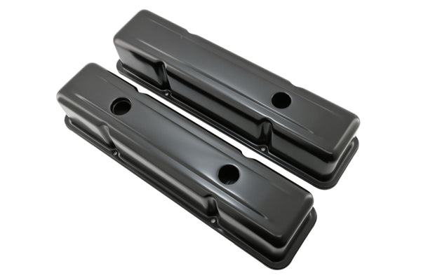 STEEL 1958-86 CHEVY SB 283-400 1 HOLE - 2 HOLE SCREW IN TALL VALVE COVERS - BAFFLED-BLACK