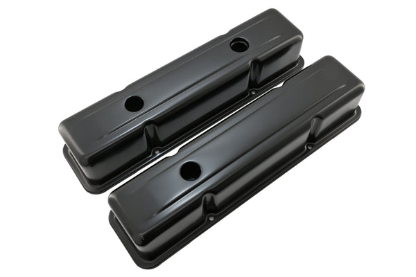STEEL 1958-86 CHEVY SB 283-400 1 HOLE - 2 HOLE SCREW IN TALL VALVE COVERS - BAFFLED-BLACK