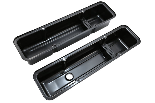 STEEL 1958-86 CHEVY SB 283-400 1 HOLE - 2 HOLE SCREW IN TALL VALVE COVERS - BAFFLED-BLACK