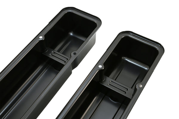 STEEL 1958-86 CHEVY SB 283-400 1 HOLE - 2 HOLE SCREW IN TALL VALVE COVERS - BAFFLED-BLACK