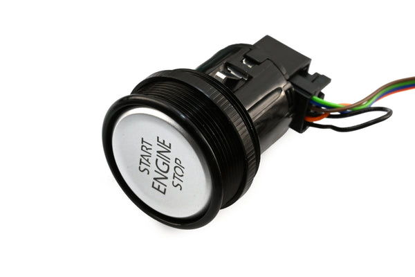 Universal RFID 12V Ignition Switch Engine Start Push Button System Anti Theft Kit – Silver Push-Start Button with Black Trim