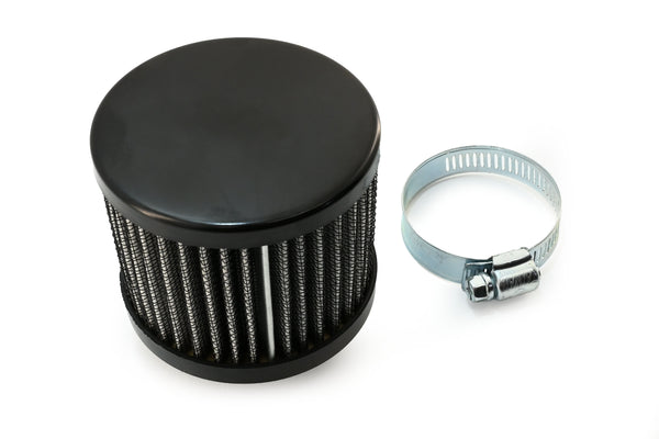 Steel Cotton Filter Breather – Clamp-On 1-3/8" Neck - High-Flow Air Breather Filter - Black