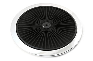 Cotton Universal Top-Flow Round Washable Air Cleaner Top – Black Filter with Chrome Ring