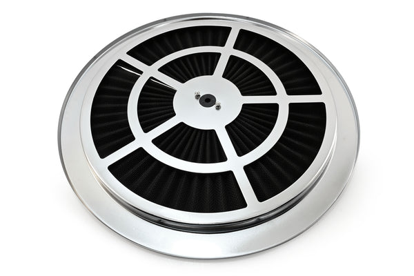 Cotton Universal Top-Flow Round Washable Air Cleaner Top – Black Filter with Chrome Ring