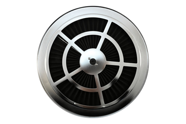 Cotton Universal Top-Flow Round Washable Air Cleaner Top – Black Filter with Chrome Ring