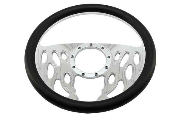 14" CHROME BILLET ALUMINUM STEERING WHEEL W- HALF WRAP - 9 HOLE